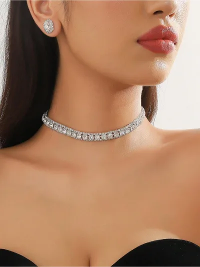Kraliçe Zarafeti Işıltılı Tam Taşlı Choker Kolye – Göz Kamaştıran Özel Gün Şıklığı — fotoğraf 3